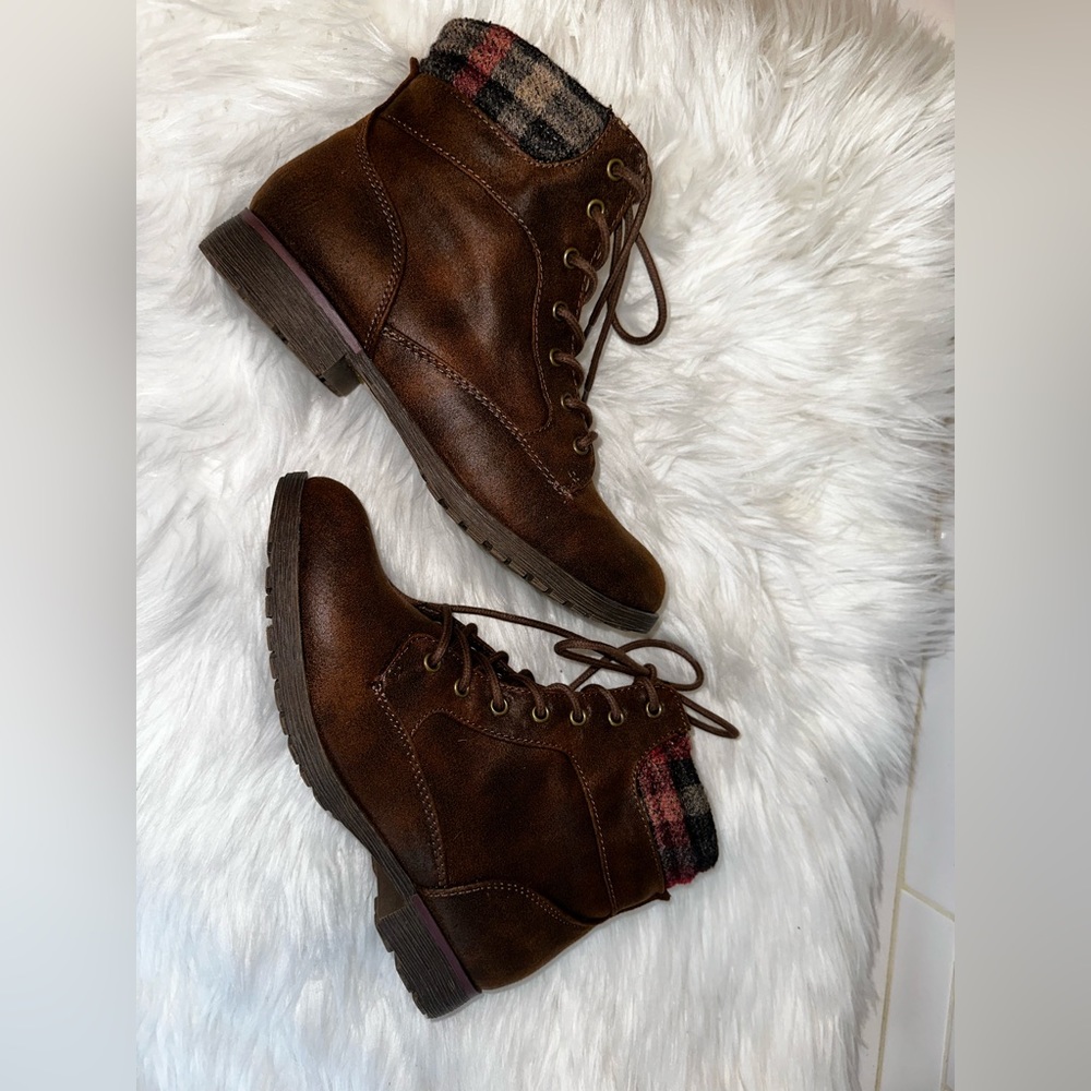 Women’s brown booties with plus ankle cuff